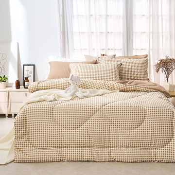 床包羽絲絨被組-單人 / 舒柔棉三件式 / 焦糖奶茶 台灣製