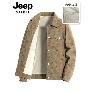JEEP吉普春秋季外套男寬松春裝上衣服襯衫燈芯絨卡通工裝個性夾克
