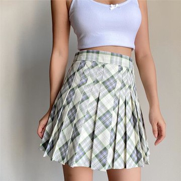 BERAN 可愛學院風格紋減齡高腰百褶裙A字裙格子短裙半身裙防走光
