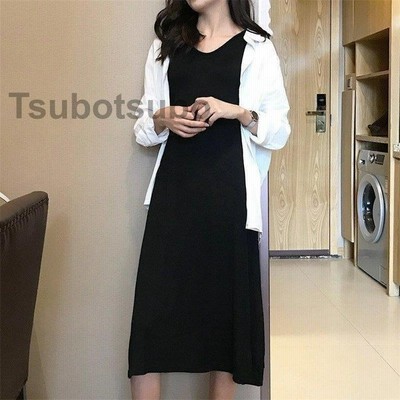 黒ワンピース 白シャツ レディース ロングワンピ カットソー ノースリーブ ワンピース Or ロング 薄手 Uvカトー シャツ 部屋着 オシャレ 春 通販 Lineポイント最大get Lineショッピング
