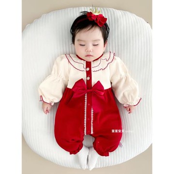 嬰兒衣服女寶寶秋冬裝超萌公主連體滿月百天冬季過年周歲禮服拜年