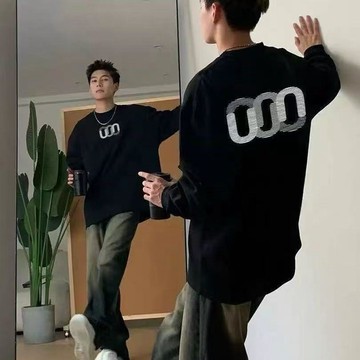 春秋季新款美式圓領260克重重磅純棉長袖秋T恤打底高級上衣寬鬆青男生衣服 衛衣 素色大學T 長袖素T 衣