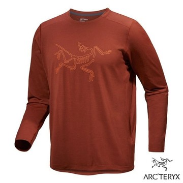 【ARCTERYX 始祖鳥】男 Cormac Logo 輕量透氣圓領長袖上衣.T恤_X000008452 紅衫雜紅/太陽橘