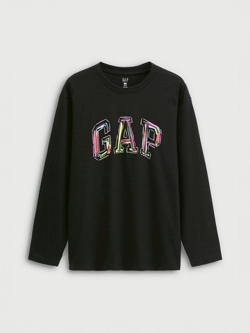 男裝 Logo純棉印花圓領長袖T恤-黑色