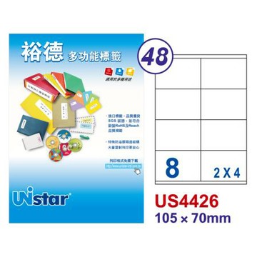 裕德Unistar多功能電腦標籤/U4426-1000/8格/1000張/箱