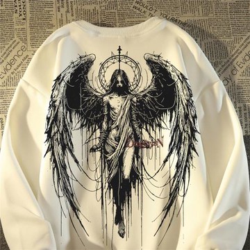 歐美高街hiphop翅膀天使圓領衛衣女男春秋寬松美式復古潮牌薄外套