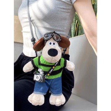 創意卡通飛行員掌門小狗手機背夾斜挎玩偶公仔節日禮物情侶飾品