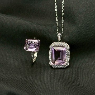 紫水晶 飾品2入套組｜智慧 貴人 天然寶石 925純銀項鍊 活圍戒指 F25HM02-002