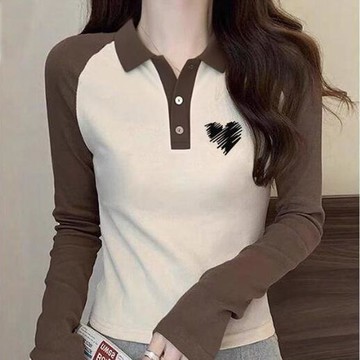 愛依依 長袖T卹 長袖上衣 T恤衫S-2XL新款氣質愛心印花上衣日系甜美打底衫-12360.