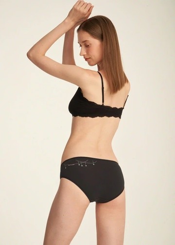 冬日氣息．花邊中腰三角內褲(黑-魔幻星星)