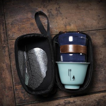 青瓷蓋碗茶杯便攜旅行茶具套裝龍泉手工陶瓷戶外車載隨身功夫泡茶