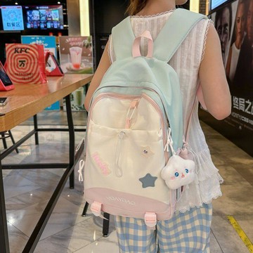 大口袋🍋可愛小清新撞色書包女初高中學生雙肩包日系ins風校園揹包 時尚休閒學生上課包 多隔層大容量後背包旅行包筆電包