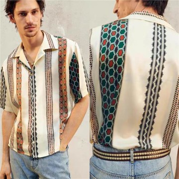 2025夏季新品 男裝 寬松仿緞面真絲質感印花襯衫 4396046 020