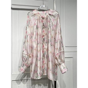 通勤氣質法式長袖碎花襯衫女春新款寬松顯瘦優雅百搭中長上衣