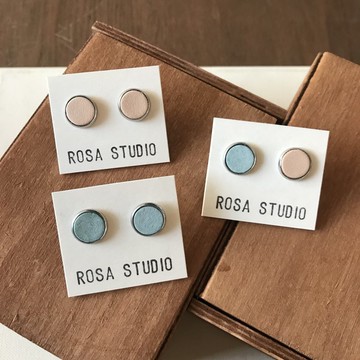 皮革耳環_耳針式_圓框2號作品#10