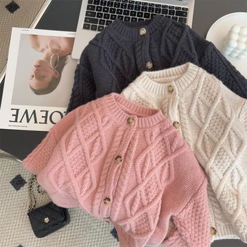 2024秋冬新款針織外套男女童毛衣女寶毛線衣女孩韓版麻花開衫