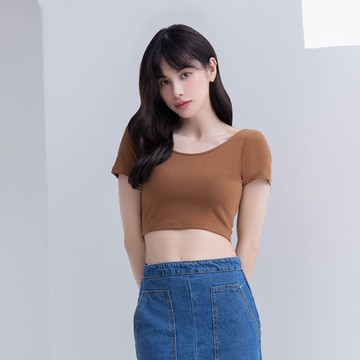 輕漾時間大U領短版Bra T(焦糖咖啡 女M-XL)