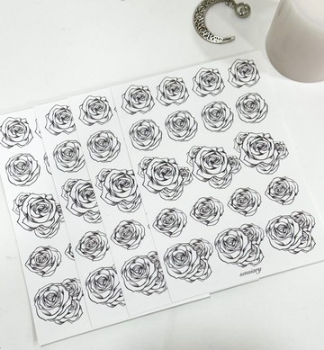 sensiary 黑玫瑰手繪貼紙 4入組