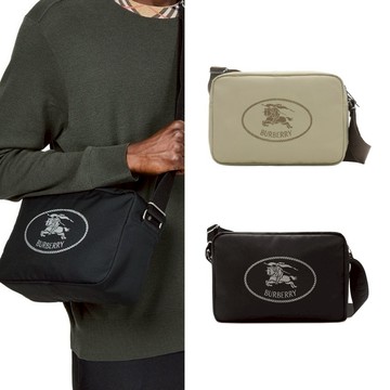 [平輸版]BURBERRY Orkney戰馬LOGO尼龍斜背包(任選)真品平輸