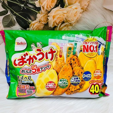 日本 栗山米果 Befco 5種口味綜合月亮米果 40片入（玉米濃湯味/青海苔醬油味/芝麻醬油味/起士味/甘口咖喱味）｜全店$299 全家取貨免運｜領券9折｜APP下單最高再賺22%點數⚡