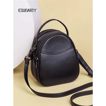 ESUNARTY小圓包女2025新款真皮時尚單肩斜挎包百搭三層手提小包包