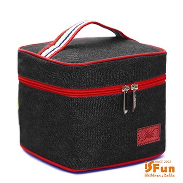 iSFun 時尚牛津 立體方型保冷保溫便當包 黑