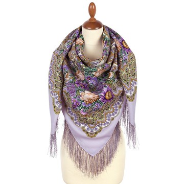 Pavlovo Posad 俄羅斯披肩 100% 羊毛圍巾 125x125 公分 絲綢流蘇 2105-1