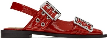 GANNI 红色 Wide Welt Buckle 芭蕾鞋