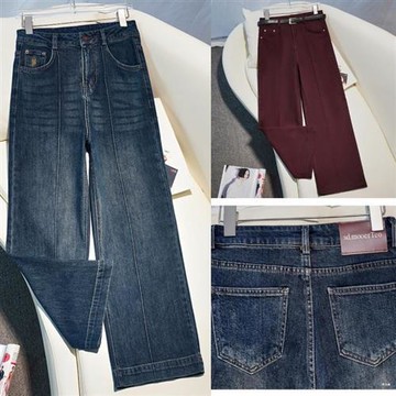 【米蘭精品】現貨+預購 高腰牛仔長褲寬褲直筒褲落地褲闊腿褲寬管褲大碼休閒女裝-日韓春秋女褲子2色74mg30