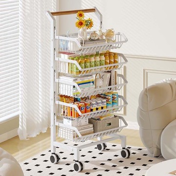 客廳移動小推車零食置物架家用果蔬零食玩具收納筐多功能儲物架子 c8121