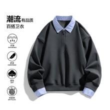 假兩件polo衫拼接衛衣男半拉鏈男
