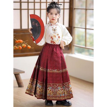 女童馬面裙套裝漢服秋冬加厚洋氣兒童中國風唐裝新中式拜年服冬季