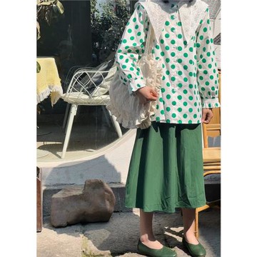 熊姑娘春夏新款波點娃娃領寬松減齡學院風日系女上衣森系波點襯衫