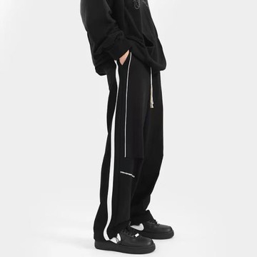 重磅條紋褲子男2025新款美式潮流青少年寬松運動直筒男生休閑衛褲