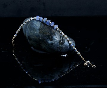 曰本 Cenfill 鋼絲 坦桑石原礦 14K包金 GF Swarovski 水晶手鍊
