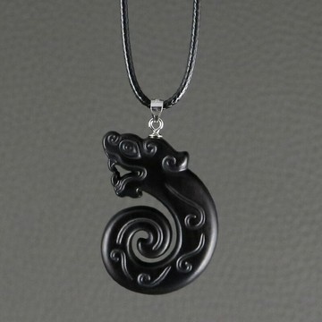 創設計黑檀木質生肖龍吊墜項鏈鎖骨鏈掛件鑰匙扣手機墜男女禮物