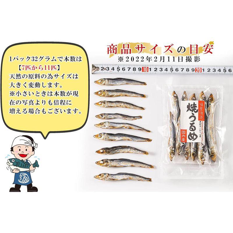 うめ海鮮 国産 干物 小魚 焼きうるめ 32g×10個（ 無添加 塩のみ ）焼 うるめいわし 丸干し めざし うるめ おつまみ メザシ ひも