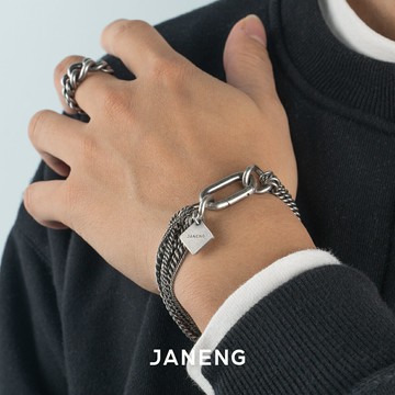 JANENG追岸 925純銀多重組合馬鞭手鏈 中性暗黑先鋒工匠做舊風格