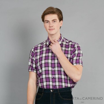 ROBERTA諾貝達 台灣製 進口素材 學院風格 搭出百變風貌短袖襯衫 紫色