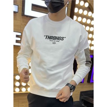 2025秋冬印花休閑衛衣男修身百搭大碼歐洲站時尚網紅小伙上衣T恤