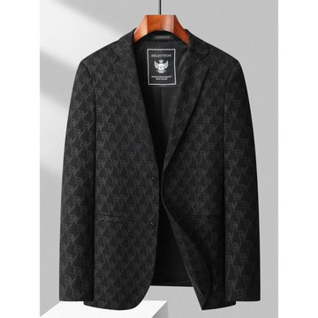 中青年高品質男士免燙西裝時尚提花抗皺法蘭絨休閑西服男外套羽絨