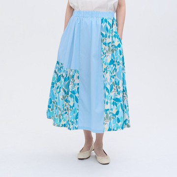 印花樂X連俞涵 拼接圓花裙/山羌迷藏/湖水藍/山羌閱覽室