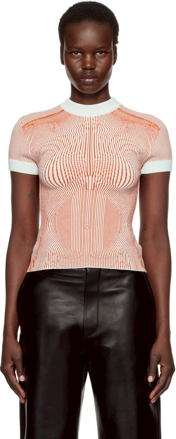 Jean Paul Gaultier 橙色 & 绿色 The Morphing Pinstripes Jacquard T 恤