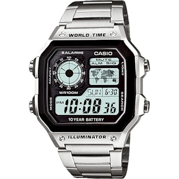 CASIO 卡西歐 10年電力電子錶 1212購物節 送禮推薦-銀 AE-1200WHD-1A