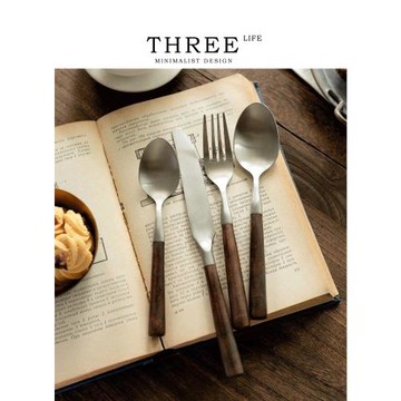 Tlife·Rubber·餐具不銹鋼家用日式復古牛排刀叉甜品叉勺 | 膠木