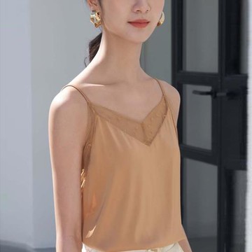 美娜舒丹色誘2560柔光絹小吊帶女美背寬松背心蕾絲花邊內搭打底夏