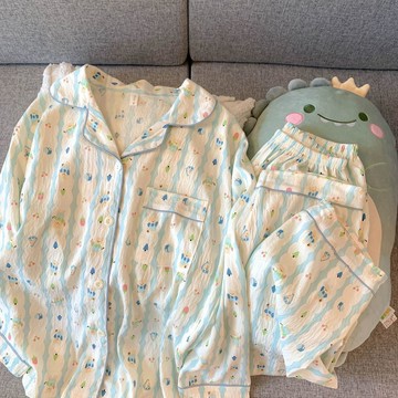 韓版💖睡衣女春秋夏季雲朵棉長袖長褲大碼薄款甜美可愛可外穿套裝家居服大尺碼寬鬆休閑家居服 舒適兩件套涼感睡衣 APUC