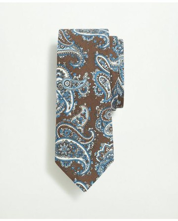 Brooks Brothers Men's Linen Jacquard Paisley Pattern Tie | Brown/Blue | Size Regular