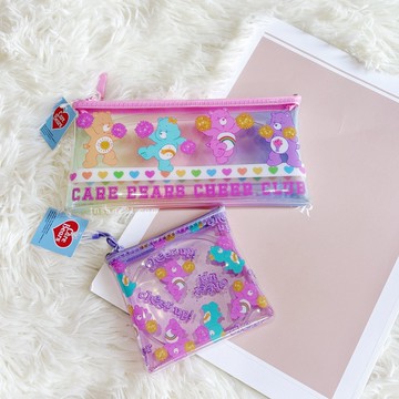 CARE BEARS 彩虹熊 多功能透明袋 筆袋 刷具袋 收納包 拉鍊/日本 代購