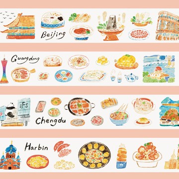 【膠帶】四方食事 和紙PET膠帶 鹽繫手賬膠帶復古 10米卷